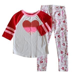Cat & Jack Heart Raglan Tee & Printed Leggings Outfit - XS 4/5